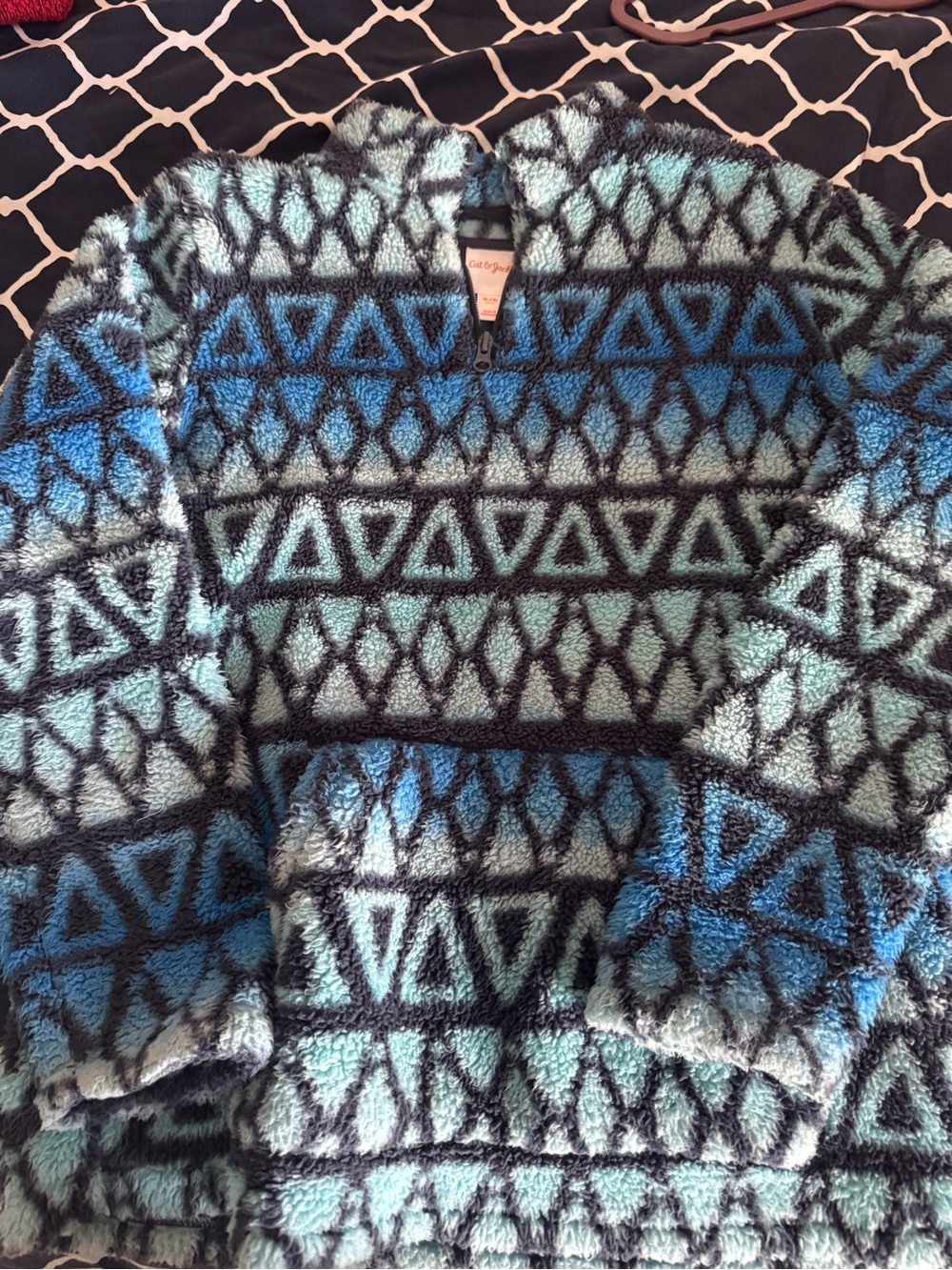 Cat & Jack Teal and Navy Fuzzy Half-Zip Pullover